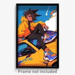 Anime Art Poster - Boy Feeling Satisfaction Wearing Oceanic Orange