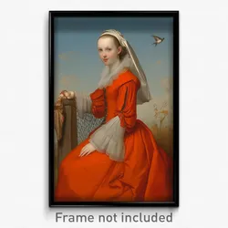 Art Poster - Woman Feeling Longing Wearing Voluminous Orange (Print)