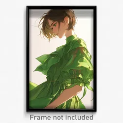 Anime Art Poster - Boy Feeling Agitation Wearing Fabulous Green Dress (Print)