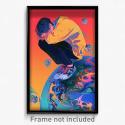 Art Poster - Boy Feeling Sorrow Wearing Spherical Multicolored Footwear (Print)
