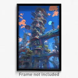 Art Poster - Complex Wire Frame Outpost (Psychedelic Trippy Weird 11x17 Print)