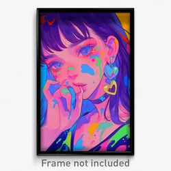 Anime Art Poster - Girl Feeling Contempt Wearing Odd Heart Earrings (Print)