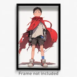 Anime Art Poster - Boy Feeling Self Conscious Wearing Cluttered Red Cape (Print)