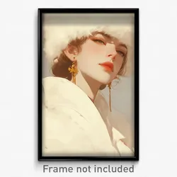 Anime Art Poster - Woman Feeling Enjoyment Wearing Pretty Fur Hat (Print)