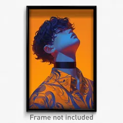 Anime Art Poster - Boy Feeling Enlightened Wearing Upbeat Orange Choker (Print)