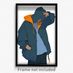 Anime Art Poster - Man Feeling Mystified Wearing Active Hooded Jacket (Print)