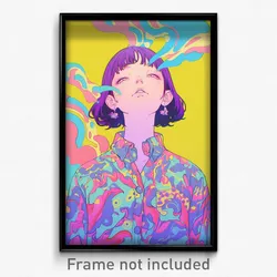 Anime Art Poster - Woman Feeling Glumness Wearing Zany Purple Shirt (Print)