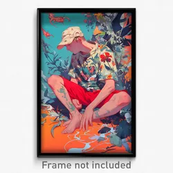 Art Poster - Man Feeling Caring Wearing Smooth Red Shorts (Print)