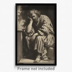 Art Poster - Man Feeling Unhappy Wearing Advanced Vertical Striped Dress (Print)