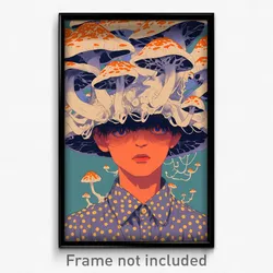 Art Poster - Boy Feeling Puzzled Wearing Grizzled Frilled Hat (Print)