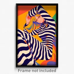 Art Poster - Woman Feeling Admiration Wearing Studious Prison Clothes (Print)