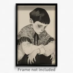 Art Poster - Boy Feeling Troubled Wearing Educated Frilled Capelet