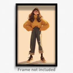 Art Poster - Woman Feeling Jubilation Wearing French Beige Sweater (Print)