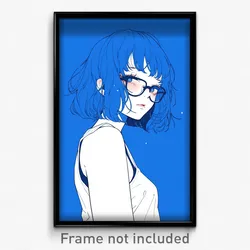 Anime Art Poster - Girl Feeling Confusion, Noisy Blue Tinted Eyewear (Print)