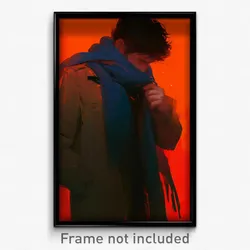 Anime Art Poster - Man Feeling Enchanted Wearing Red Blue Scarf (Print)