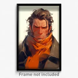 Art Poster - Man Feeling Irritated Wearing Orange Grey Scarf (Print)