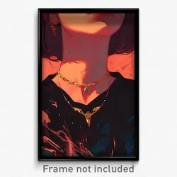 Art Poster - Woman Feeling Admiration Wearing Acceptable Necklace (Print)