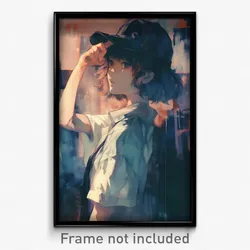 Art Poster - Girl Feeling Satisfaction Wearing Grimy Cabbie Hat (Print)
