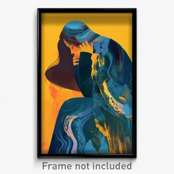 Art Poster - Woman Feeling Melancholy Wearing Gentle Blue Cloak (Print)