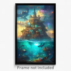 Art Poster - Worldly Seascape (Psychedelic Trippy Weird 11x17 Print)