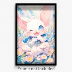 Anime Art Poster - Piglet Feeling Joy Wearing Blue Eyed White Bodysuit