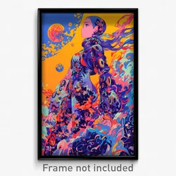 Anime Art Poster - Woman Feeling Courage, Spherical Purple Bodysuit (Print)