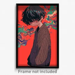 Anime Art Poster - Boy Feeling Grouchiness Wearing Ragged Brown Cardigan (Print)