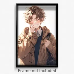 Anime Art Poster - Boy Feeling Friendliness, Academic Brown Jacket (Print)