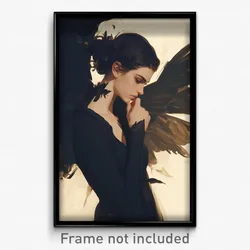 Art Poster - Woman Feeling Suspense Wearing Gloomy Angel Wings