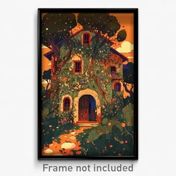Art Poster - Leafy Homestead (Psychedelic Trippy Weird 11x17 Print)
