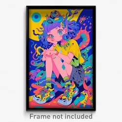 Anime Art Poster - Girl Feeling Puzzled Wearing Curvy Grey Shorts (Print)