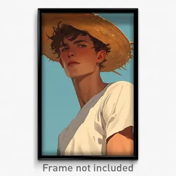 Art Poster - Men Feeling Friendliness Wearing Salty Straw Hat