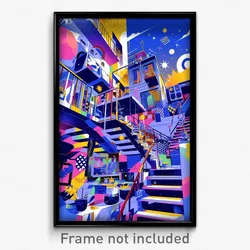 Art Poster - Detailed Cartoon Architecture (Psychedelic Trippy Weird Print)