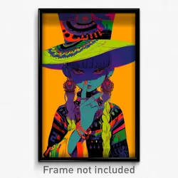 Anime Art Poster - Girl Feeling Contempt Wearing Sturdy Large Hat (Print)