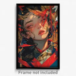 Anime Art Poster - Girl Feeling Tolerance, Multicolored Red Headwear (Print)