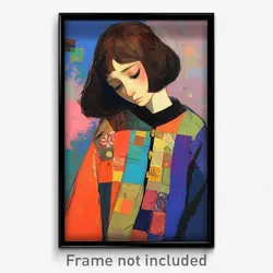 Art Poster - Girl Feeling Hope Wearing Memorable Patchwork Clothes (Print)