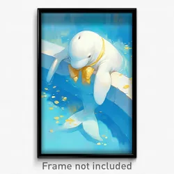 Art Poster - Beluga Whale Feeling Troubled Wearing Odd Yellow Bowtie