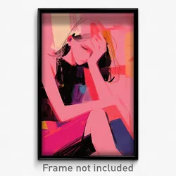 Art Poster - Girls Feeling Puzzled Wearing Momentous Pink Vest