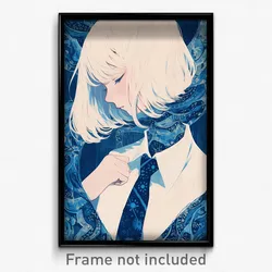 Art Poster - Girl Feeling Patience Wearing Immaculate Blue Necktie (Print)