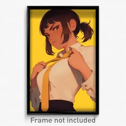 Art Poster - Girl Feeling Assertive Wearing Permissible Yellow Necktie