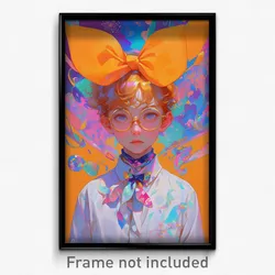 Art Poster - Boy Feeling Reluctant Wearing Lovely Orange Bow (Print)