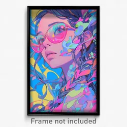 Anime Art Poster - Girl Feeling Enchanted, Pink Brown Framed Eyewear (Print)
