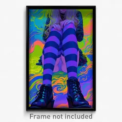 Art Poster - Woman Feeling Vengeful Wearing Candid Striped Legwear (Print)