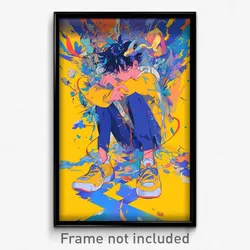 Anime Art Poster - Boy Feeling Helpless Wearing Taut Yellow Footwear (Print)
