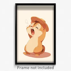 Anime Art Poster - Chipmunk Feeling Yawning Wearing Melancholy Mini Hat