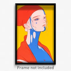 Art Poster - Girl Feeling Despair Wearing Cherry Two Tone Headwear (Print)