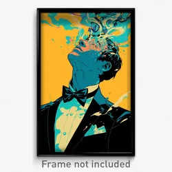 Art Poster - Man Feeling Restlessness Wearing Imaginative Aqua Bowtie (Print)