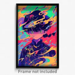 Anime Art Poster - Boy Feeling Fright, Old Fashioned Black Headwear (Print)