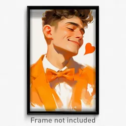 Art Poster - Man Feeling Attraction Wearing Pretty Orange Bowtie (Print)