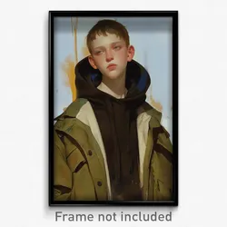 Art Poster - Boy Feeling Undermined Wearing Artistic Hooded Jacket (Print)